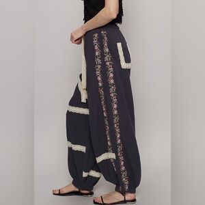 Navy Joggers with Floral Embroidery